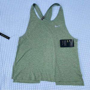 Nike Womens Miler Run Tank Top Crissscross Split Back Green Size Small